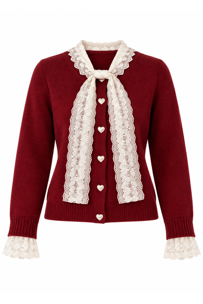 Defne Silver Burgundy Cardigan with Scallop Detail