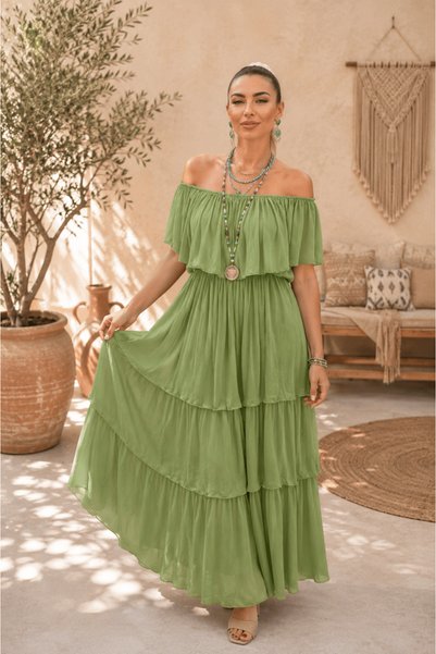 Defne Silver Italian Green Silk Dress