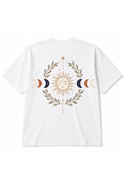 Rabona Fashion Celestial Sun & Moon Olive Branch Graphic T-Shirt