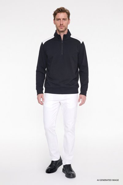 AC&Co / Altınyıldız Classics Erkek Lacivert 2 İplik Standart Fit Normal Kesim Bato Yaka Sweatshirt