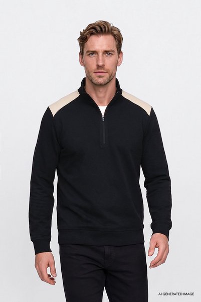 AC&Co / Altınyıldız Classics Erkek Siyah 2 İplik Standart Fit Normal Kesim Bato Yaka Sweatshirt