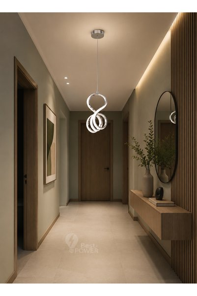 best power ثريا علاقي مودرن LED بتصميم حلزوني متموج كروم فاخرة و3 إضاءات - نج...