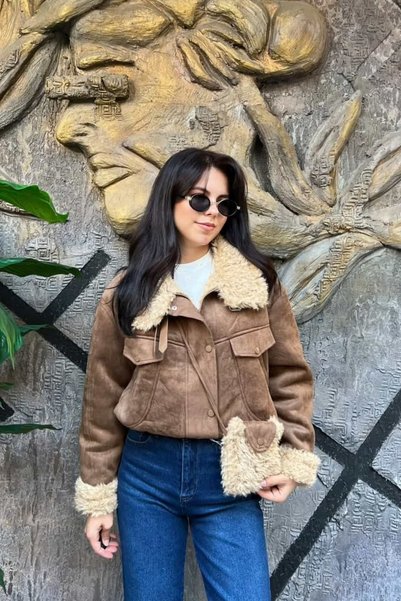 sunfyre Bomber Suede Coat with Fur Inside the Collar Sun611