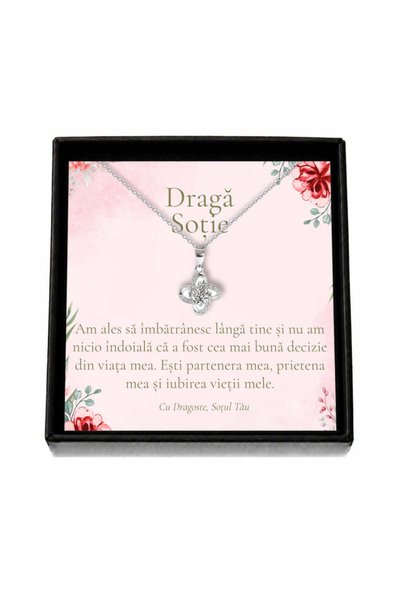OEM Cadou pentru Soție – Colier „Trifoi cu Cristale”, Cutie Neagră și Card cu...