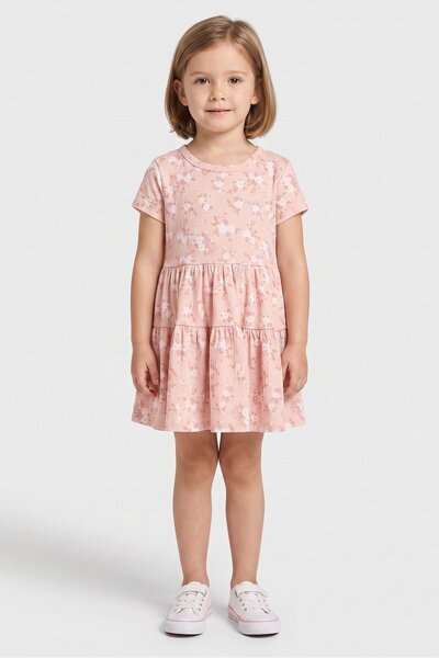 Paris Hilton Kids Girl 2 Pieces Floral Print Casual Dress, Dusty Pink