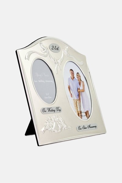Widdop & Co Two Tone Plated 25th Anniversary Double Picture Frame, Silver