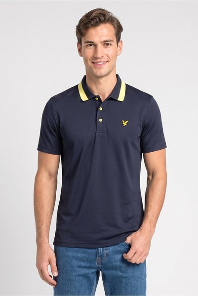 Lyle & Scott Men Regular Fit Brand Logo Short Sleeve Polo Shirt, Dark Navy