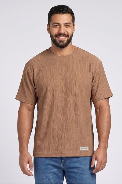 The Giving Movement Men Crew Neck Short Sleeve Textured T-Shirt, Brown