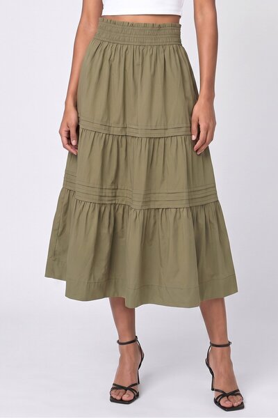 Philosophy Women Plain Pull On Maxi Skirts, Olive
