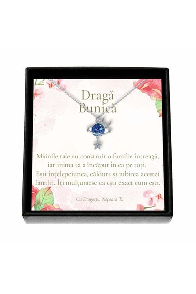 OEM Cadou pentru Bunică de la Nepoată – Colier „Planetă cu Lună și Stea”, Cut...