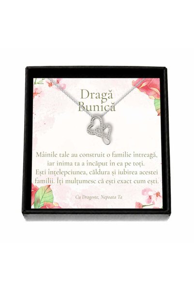 OEM Cadou pentru Bunică de la Nepoată – Colier „Inimi cu Cristale”, Cutie Nea...