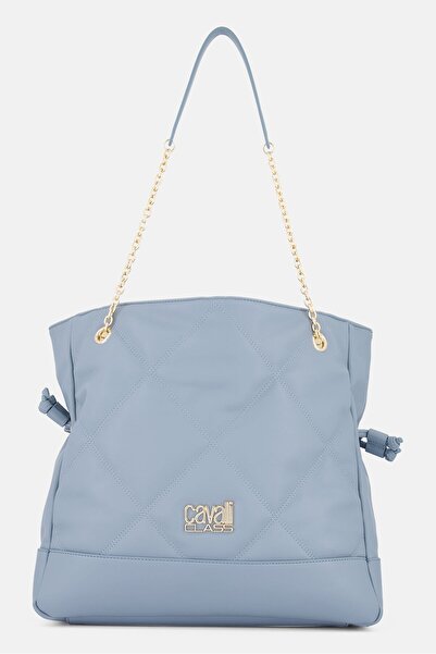 Cavalli Class Women Brand Logo Shopper Bag, Light Blue