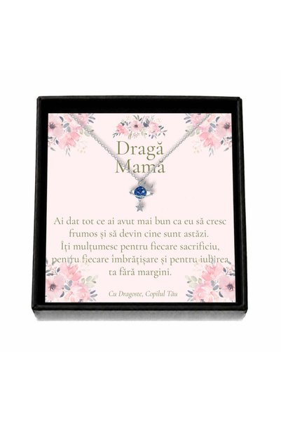 OEM Cadou pentru Mamă – Colier „Planetă cu Lună și Stea”, Cutie Neagră și Car...