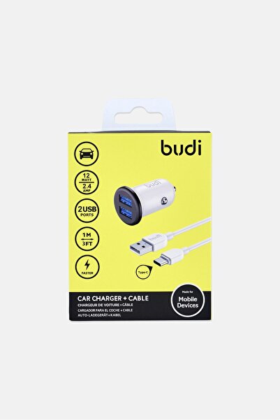 Budi USB Car Charger, White