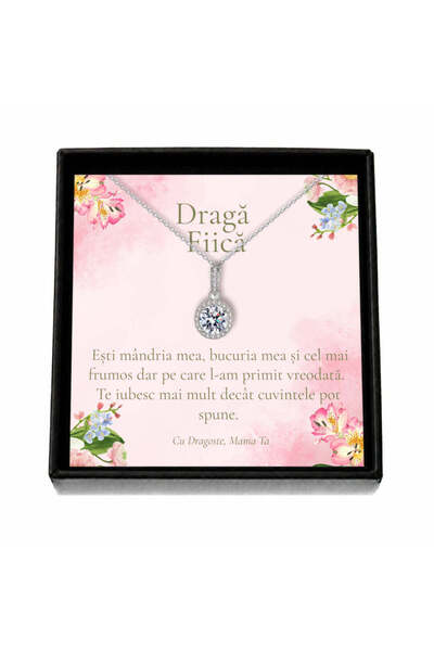 OEM Cadou pentru Fiică de la Mamă – Colier „Cristal Rotund”, Cutie Neagră și ...