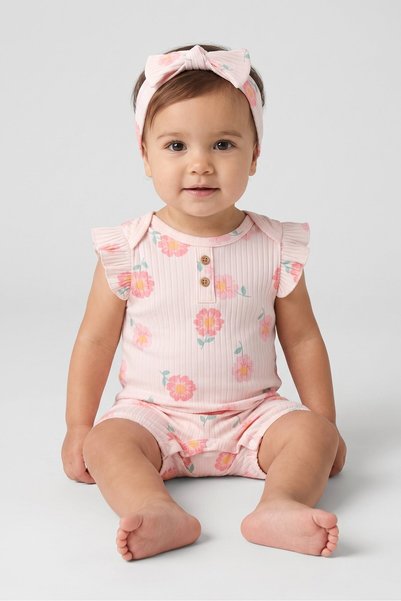 Willow + Whimsy Toddlers Girl 2 Pieces Floral Print Bodysuits And Headband Se...