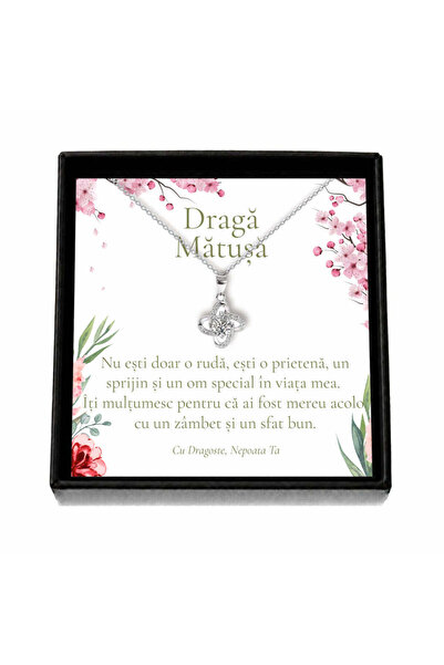 OEM Cadou pentru Mătușă de la Nepoată – Colier „Trifoi cu Cristale”, Cutie Ne...