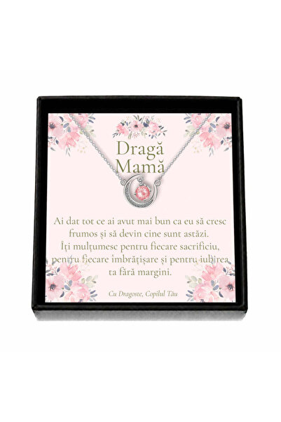 OEM Cadou pentru Mamă – Colier „Lună cu Cristal Roz”, Cutie Neagră și Card cu...