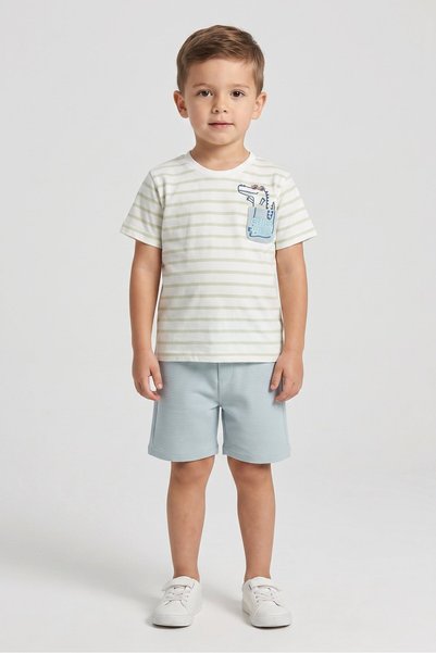 Bon Bebe Toddlers Boy 2 Pieces Embroidered T-Shirt And Shorts Set, Multicolor