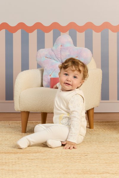 Minycenter Elephant Patterned 2-Piece Pants Set Newborn-9 Months Ecru