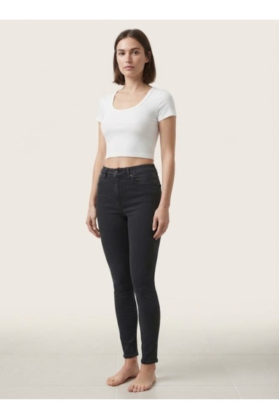 Loopa Pantaloni negri cu talie înaltă, slim fit, cu picior îngust, din lycra ...