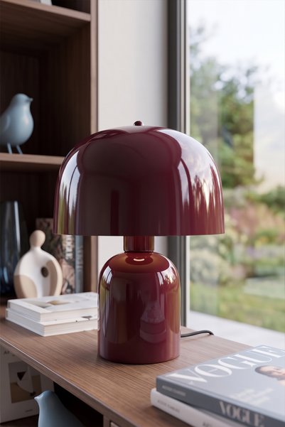 Marrien Milan Bordo Metal Abajur (25 cm) Komodin Masa Lambası Yatak Odası & S...