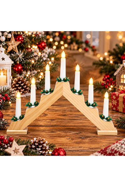 MyOfficeShop Candelabru decorativ LED cu 7 lumânări și coronițe verzi, alimen...