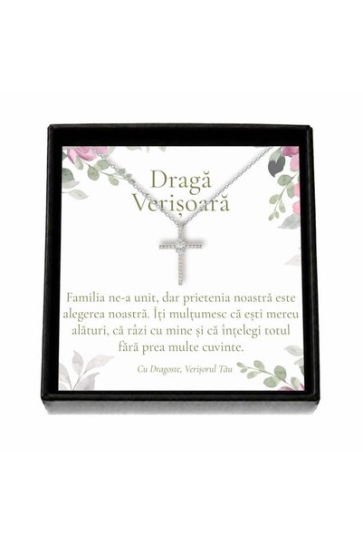 OEM Cadou pentru Verișoară de la Verișor – Colier „Cruce cu Cristale”, Cutie ...