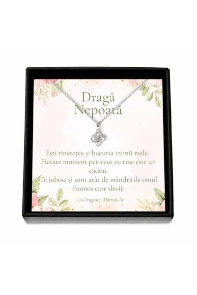 OEM Cadou pentru Nepoată de la Mătușă – Colier „Trifoi cu Cristale”, Cutie Ne...