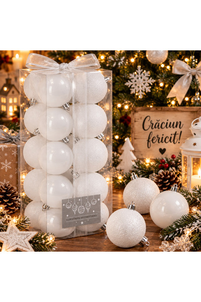 MyOfficeShop Set de globuri de Crăciun, 20 de bucăți, 6 cm, alb perlat