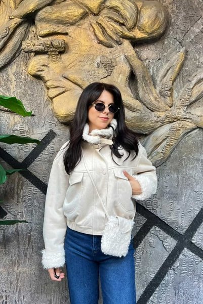 sunfyre Bomber Suede Coat with Fur Inside the Collar Sun611