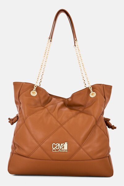 Cavalli Class Women Brand Logo Shopper Bag, Brown