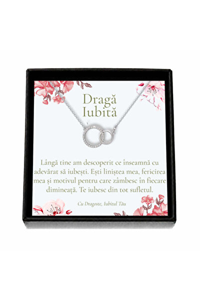 OEM Cadou pentru Iubită – Colier „Cercuri Unite”, Cutie Neagră și Card cu Mesaj