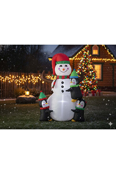 MyOfficeShop Om de zăpadă gonflabil pentru exterior, cu pinguini și iluminare...