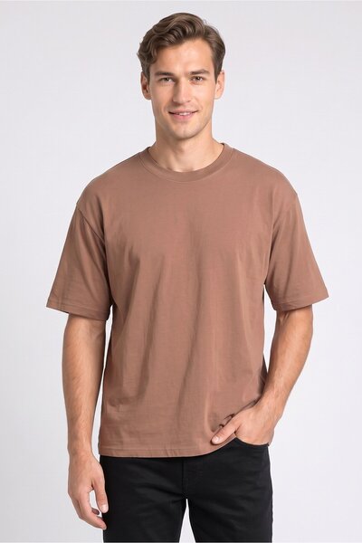 Common People Men Crew Neck Short Sleeve Solid T-Shirt, Brown