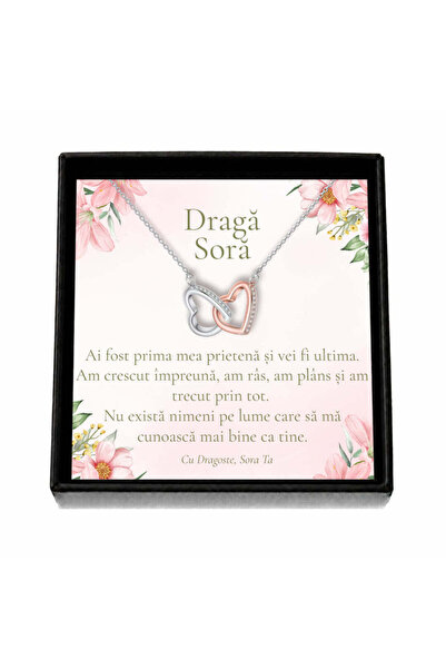 OEM Cadou pentru Soră de la Soră – Colier „Inimi Bicolore”, Cutie Neagră și C...