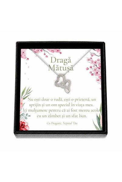 OEM Cadou pentru Mătușă de la Nepot – Colier „Inimi cu Cristale”, Cutie Neagr...