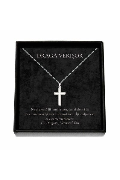 OEM Cadou pentru Verișor – Colier „Cruce Clasică”, Cutie Neagră și Card cu Mesaj