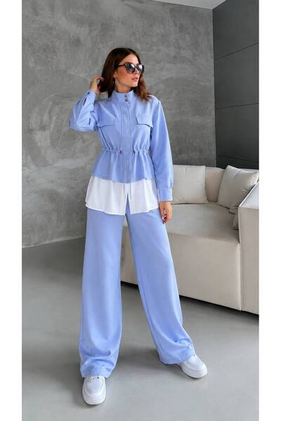 ONE WAY FASHION Women's Modest Cotton Two-Piece Set - Zip-Up Jacket and Wide-...