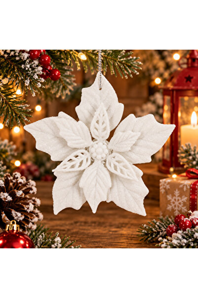 MyOfficeShop Set de 10 flori de Crăciun 12 cm, ornamente cu sclipici, plastic...