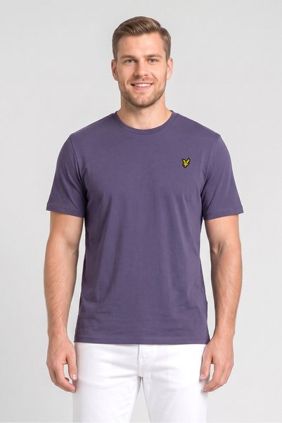 Lyle & Scott Men Crew Neck Short Sleeve Embroidered Logo T-Shirt, Purple
