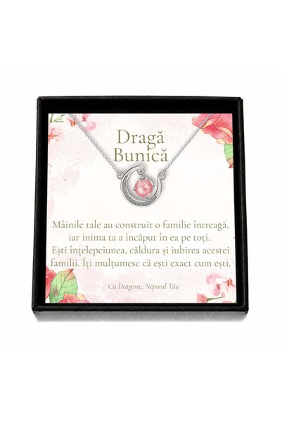 OEM Cadou pentru Bunică de la Nepot – Colier „Lună cu Cristal Roz”, Cutie Nea...