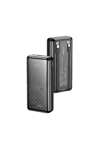 AWEI - Power Bank 20000mAh 22.5W with Built - in Type - C + Lightning Cable - Black