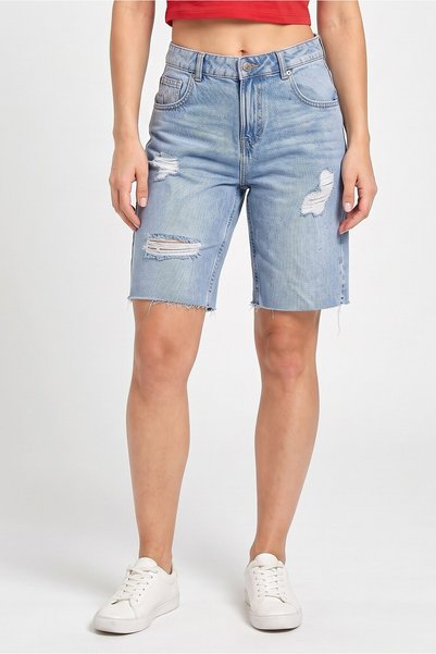 Sinsay Women Distressed Denim Shorts, Blue