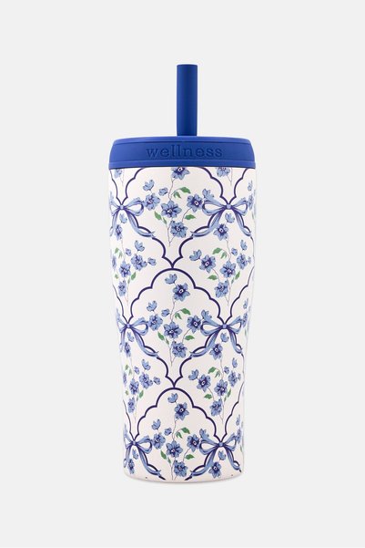 wellness Floral Pattern Stainless Steel Vacuum Insulated Tumbler With Straw, ...