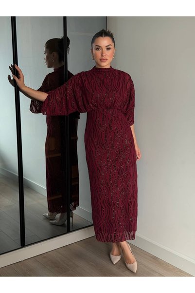 ROUPAS COLLECTİON Simli Kumaş Yetim Kol Elbise