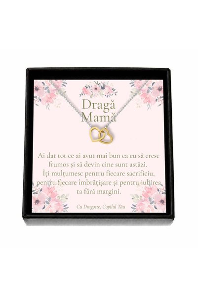 OEM Cadou pentru Mamă – Colier „Inimi Aurii”, Cutie Neagră și Card cu Mesaj