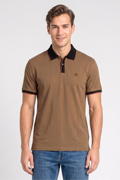 COLOR HUNT Men Regular Fit Textured Short Sleeve Polo Shirt, Brown
