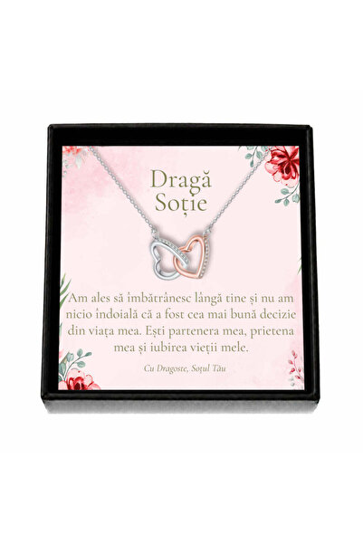 OEM Cadou pentru Soție – Colier „Inimi Bicolore”, Cutie Neagră și Card cu Mesaj