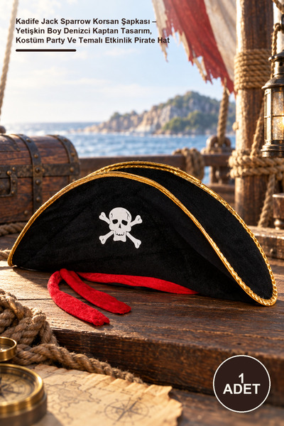 Yenilig 1 Pălărie de pirat Jack Sparrow din catifea - Design de căpitan de ma...